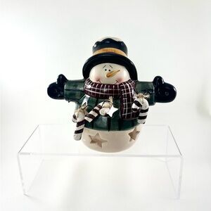 Crazy Mountain Snowman Tealight Candle Holder With Candy Cane Ornaments